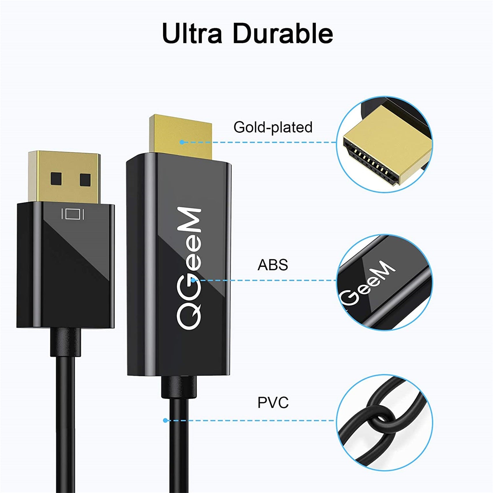 QGeeM Displayport to HDMI 1080P@60HZ Cable,Uni - Directional DisplayPort to HDMI Cable Gold Plated Cord for Lenovo, HP, ASUS, Dell and More - QGeeM