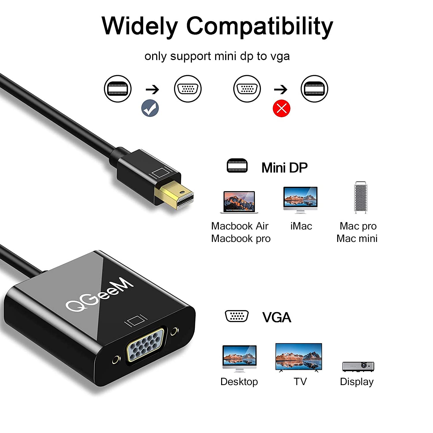 QGeeM Mini DP to VGA Adapter - QGeeM