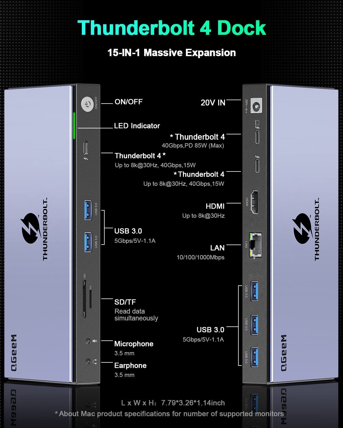 QGeeM TB4 Pro Docking Station (15-in-1, Thunderbolt 4) - QGeeM