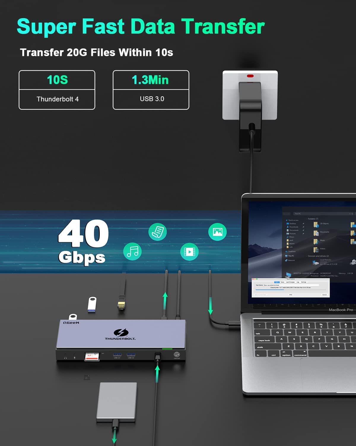 QGeeM TB4 Pro Docking Station (15-in-1, Thunderbolt 4) - QGeeM