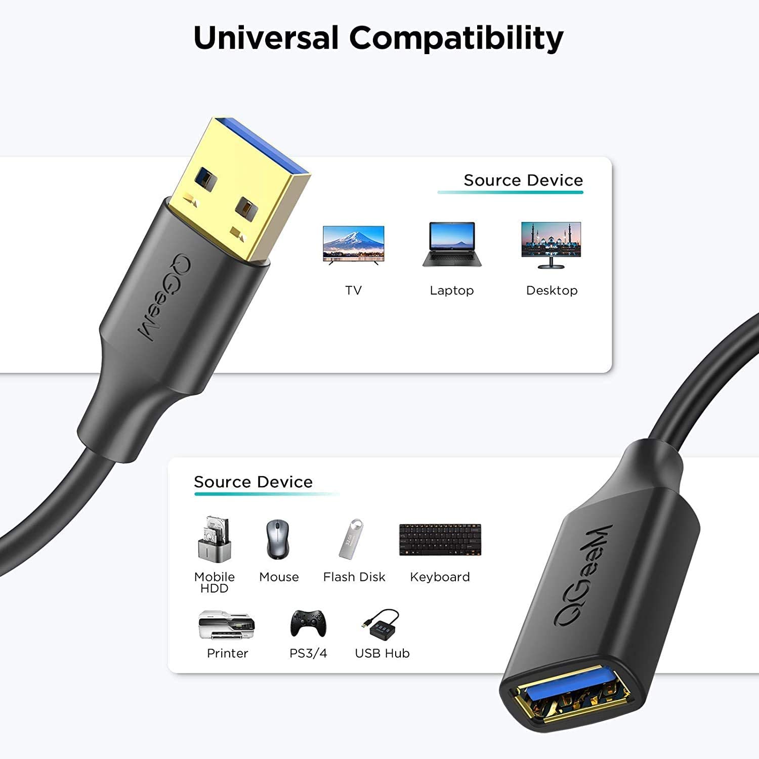 QGeeM USB 3.0 Extension Cable, Male to Female - QGeeM