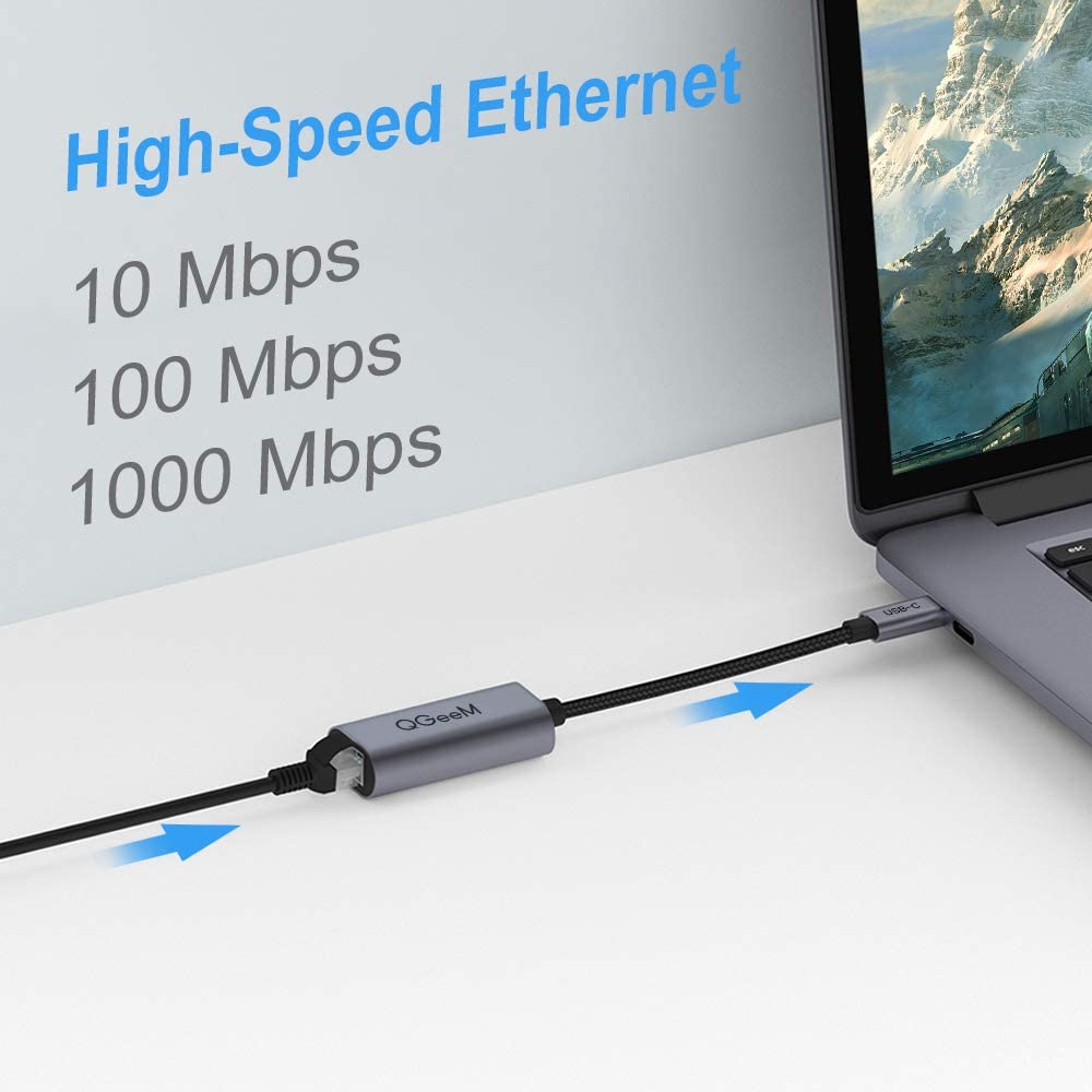 QGeeM USB C to Ethernet Gigabit Adapter, Thunderbolt 3 - QGeeM