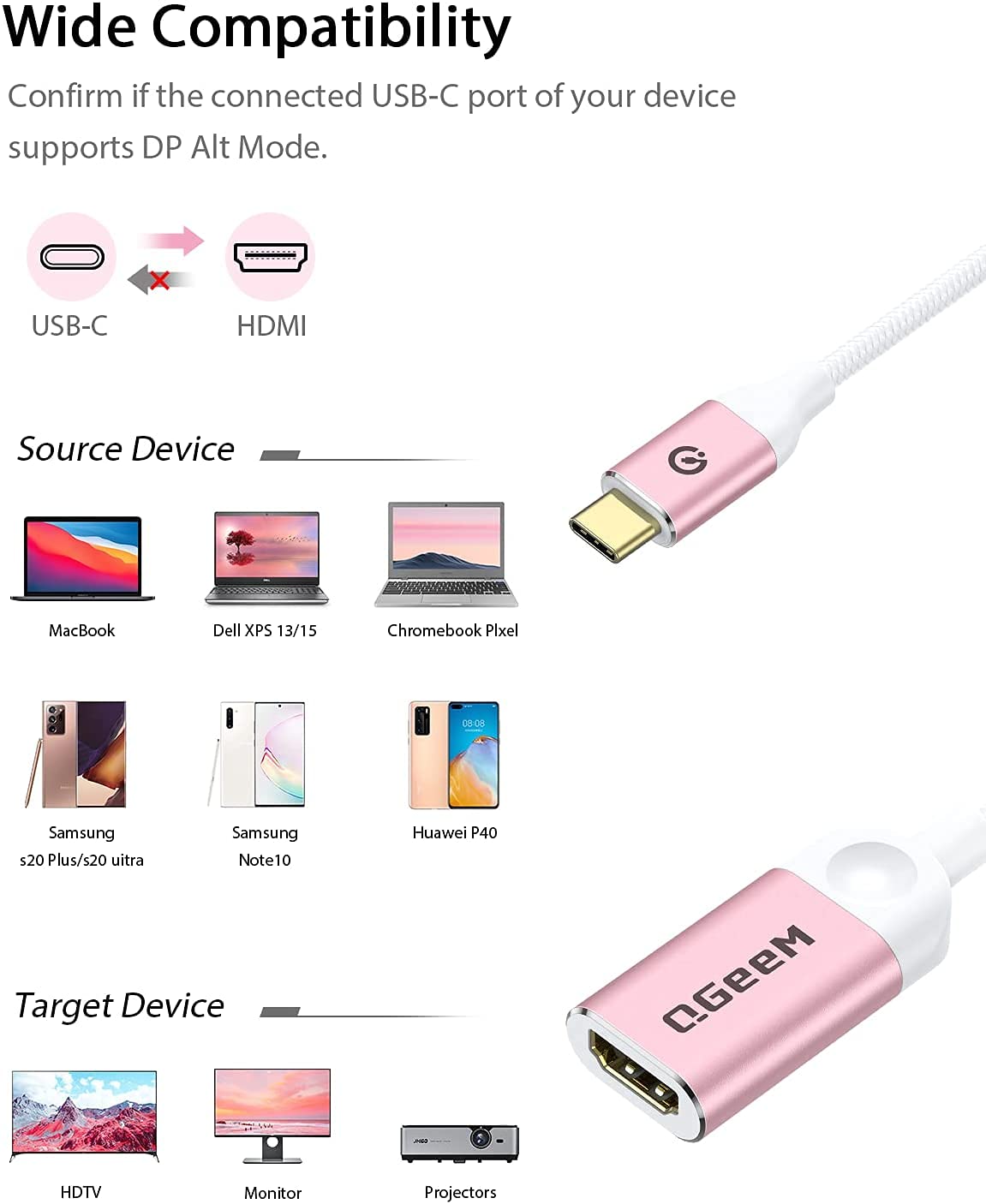 QGeeM USB C to HDMI Adapter-4K, Thunderbolt 3 - QGeeM