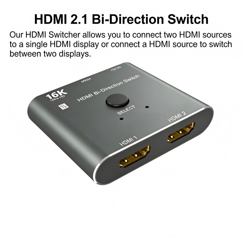 HDMI Switch, 16K HDMI Splitter 2 in 1 Out HDMI 2.1 Splitter Bi-Directional 8K@120Hz 4K@240Hz, HDMI Switcher 1 in 2 Out 16K HDMI Video Converter
