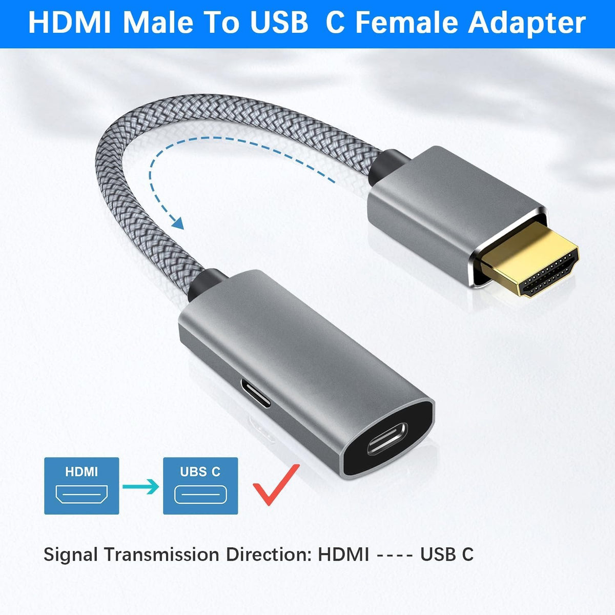 4K@60HZ HDMI Male to USB-C Female Cable Adapter  with USB C Power Cable,Uni-Directional HDMI (source) to Type C 3.1 (display) Converter,4K 60Hz Thunderbolt 3 Adapter for MacBook Pro-UA30-B