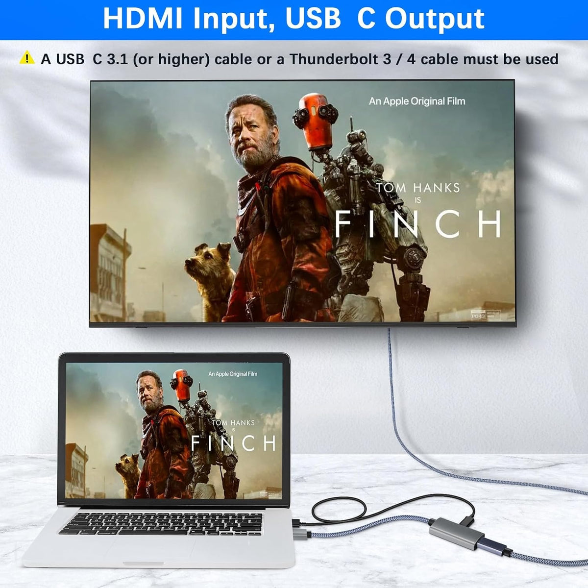 4K@60HZ HDMI Male to USB-C Female Cable Adapter  with USB C Power Cable,Uni-Directional HDMI (source) to Type C 3.1 (display) Converter,4K 60Hz Thunderbolt 3 Adapter for MacBook Pro-UA30-B