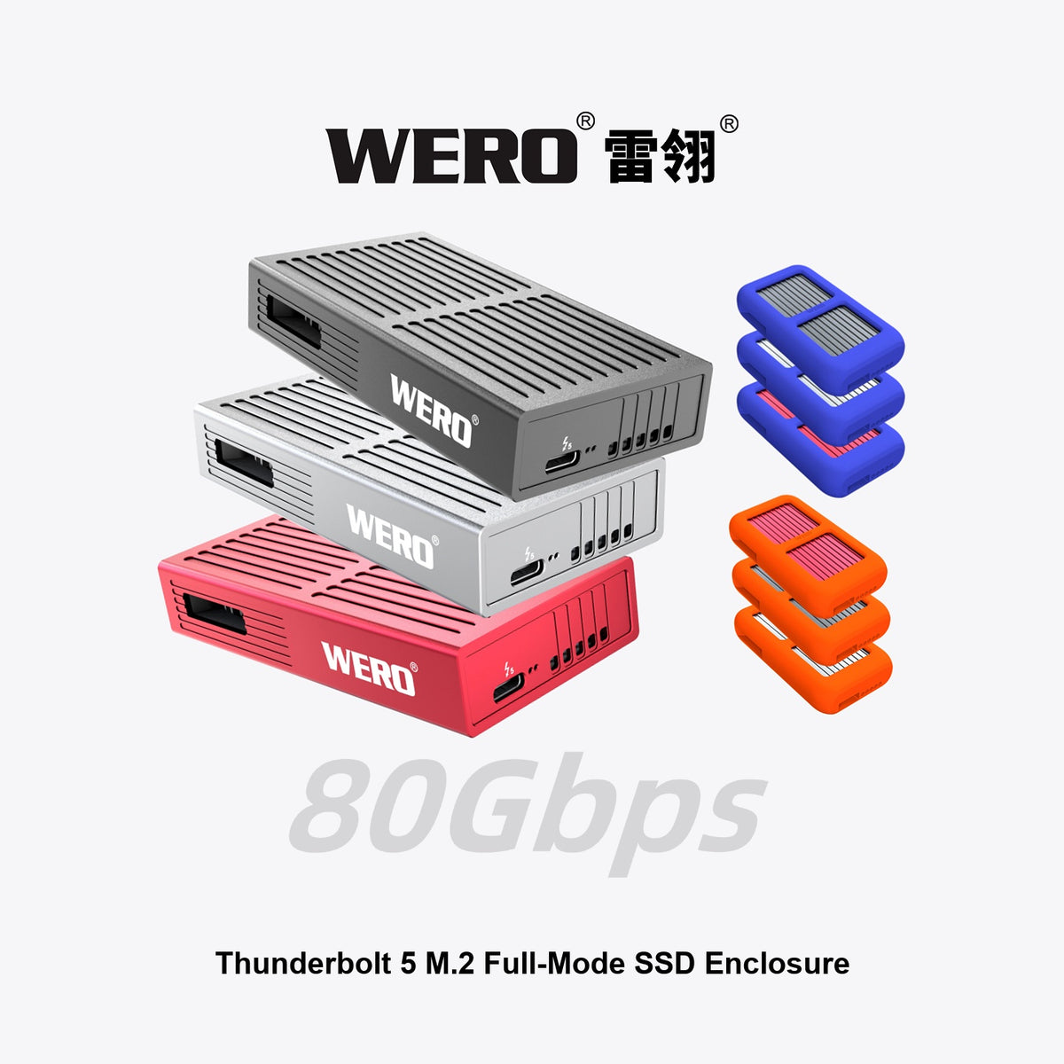 WREO Thunderbolt 5 80Gbps M.2 Full-Mode SSD Enclosure（External Cable）（1XM2-V80）
