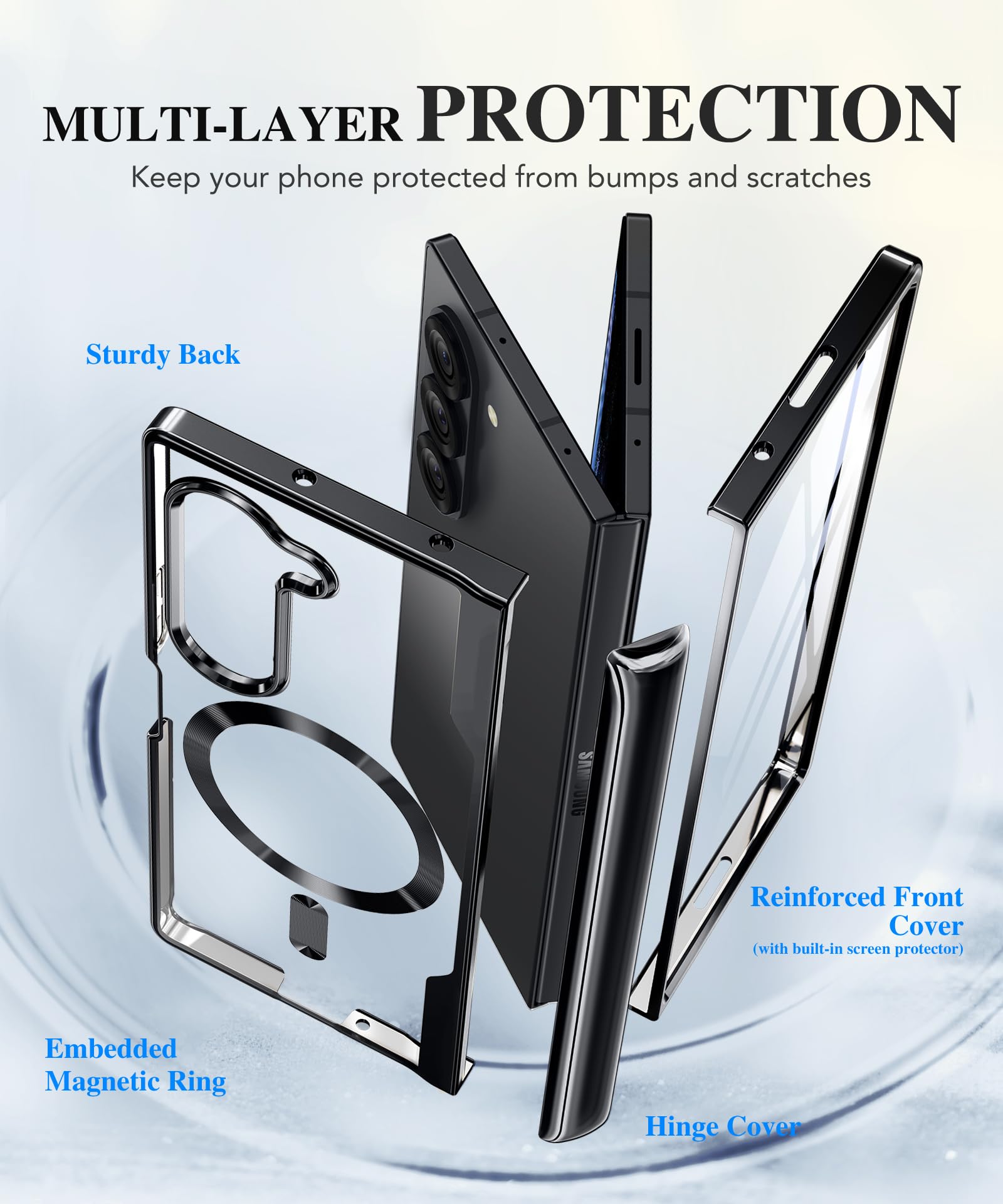 QGeeM for Galaxy Z Fold 7 Case, Compatible with MagSafe, Built-in Screen Protector & Hinge Protection, Clear Plating Design Full-Body Slim Shockproof Phone Case, Black