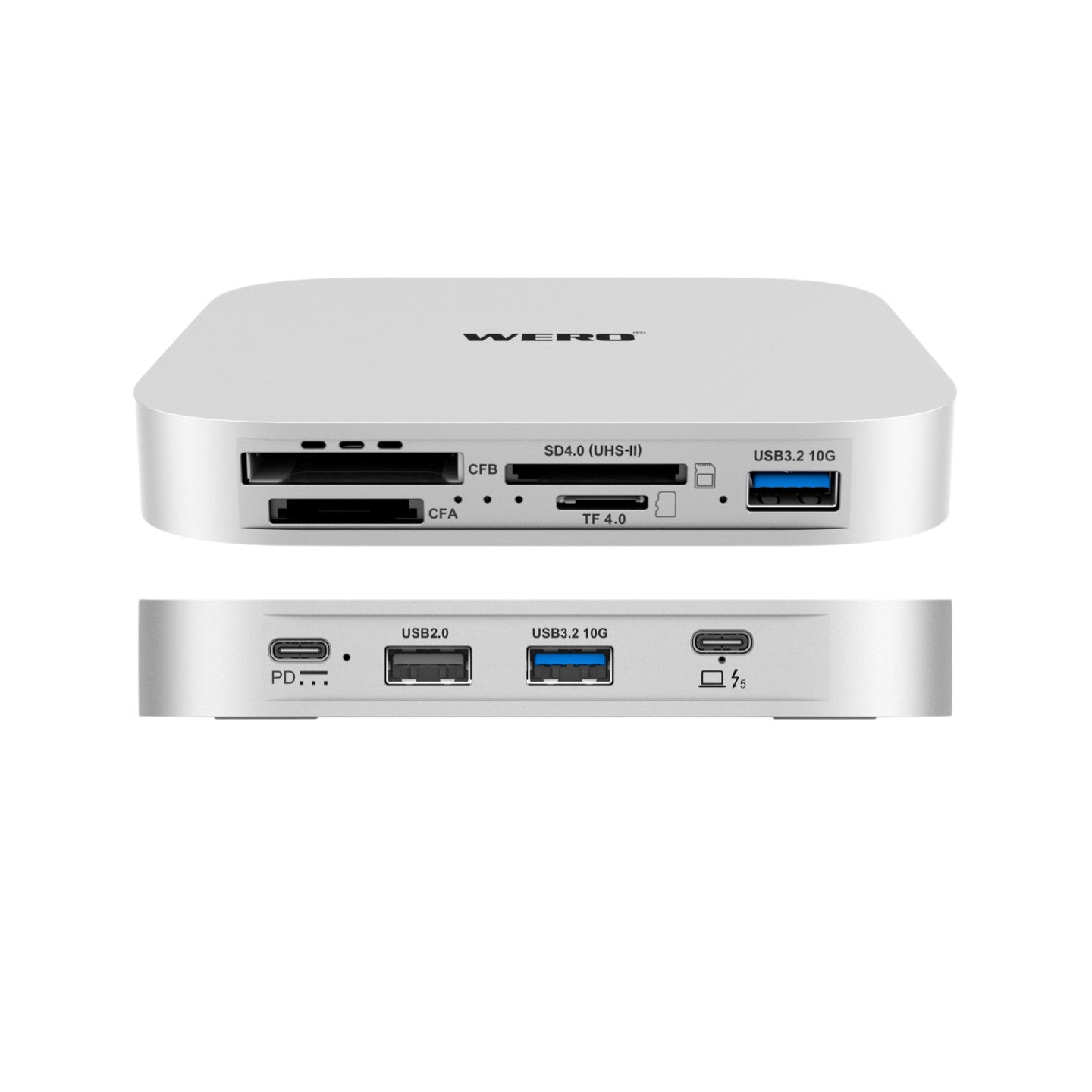WERO 9-in-1 Thunderbolt 5 Card Reader & Dual M.2 NVMe SSD Enclosure, 80Gbps PCIe5.0 SSD Docking Station with CFexpress Type A / Type B / SD 4.0 / TF 4.0 Slot, Dual Temperature-controlled Fan, Bus-Powered(TBT5-SSD-9in1-Reader)