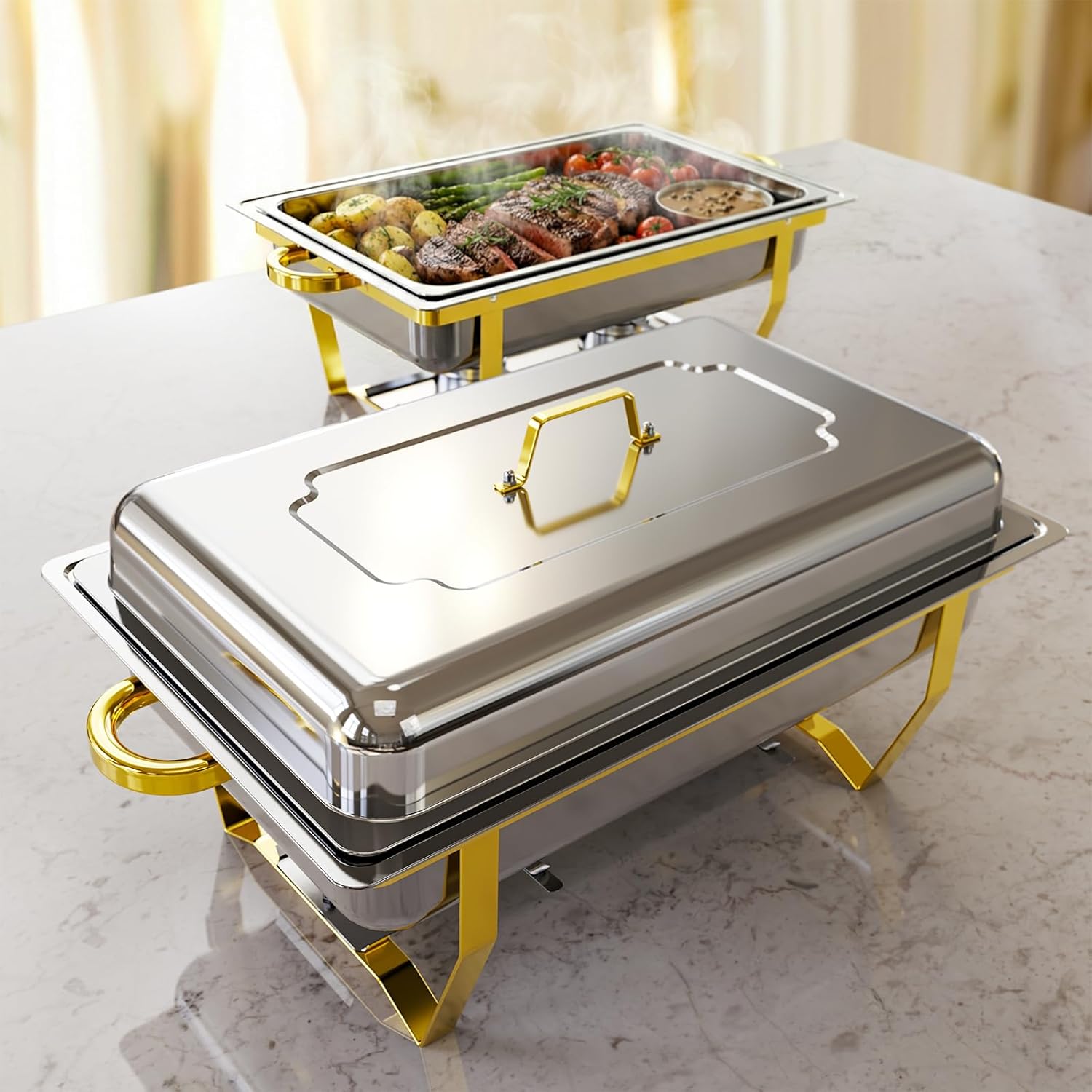 Chafing Dishes for Buffet 4 Pack, High Grade Chafing Dish Buffet Set, Stainless Steel Food Warmers with Stackable Design for Parties, Catering Supplies, Banquets, and Weddings, 4 Full Size Pans