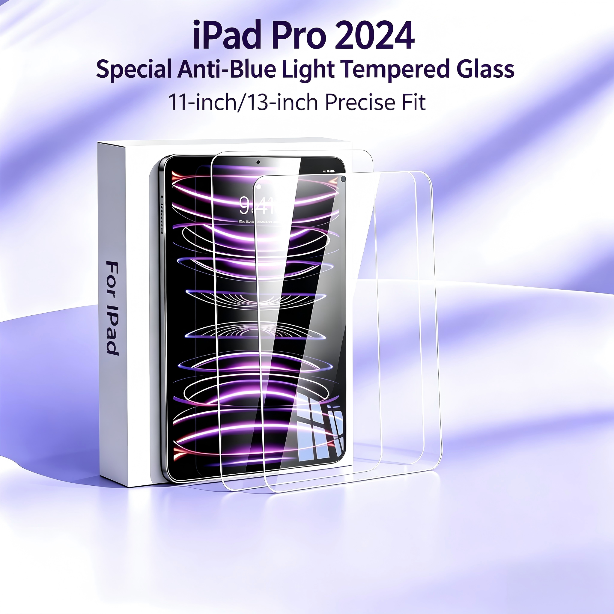 [QGeeM] Anti Blue Light Tempered Glass Screen Protector for iPad Pro 2024 11 Inch & 13 Inch, 99% Blue Light Blocking Eye Protection, Full Coverage Shatterproof Anti Fingerprint HD Film, 2 Pack