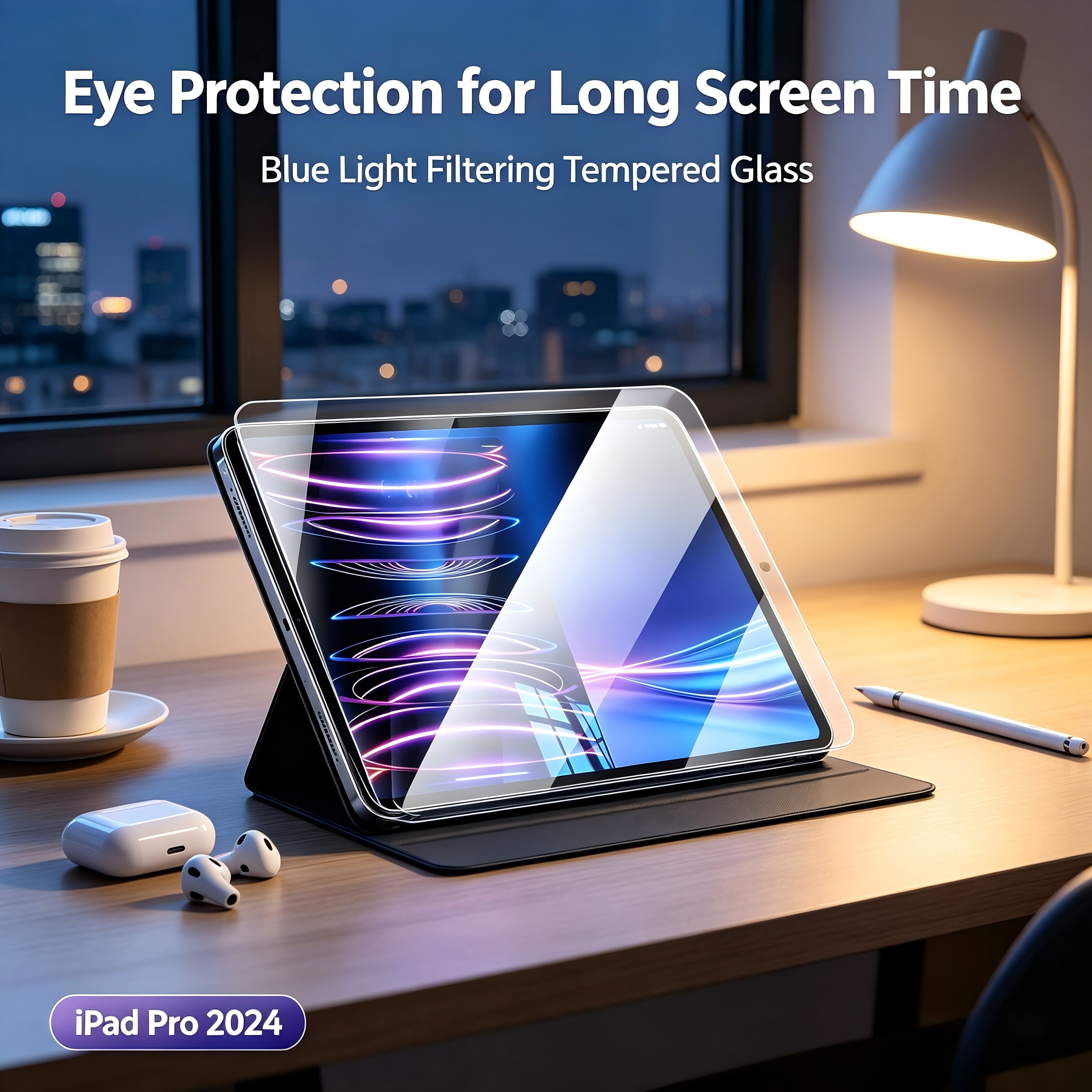 [QGeeM] Anti Blue Light Tempered Glass Screen Protector for iPad Pro 2024 11 Inch & 13 Inch, 99% Blue Light Blocking Eye Protection, Full Coverage Shatterproof Anti Fingerprint HD Film, 2 Pack