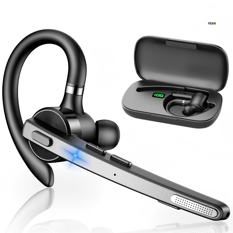 Bluetooth Headset, 72-Hour Talk Time Wireless Bluetooth Earpiece for Cellphone with 500mAh Charging Case, Bluetooth V5.1 Dual Mic Noise-Cancelling Hands-Free Earphones for Office and Driving-BT27-A-BK