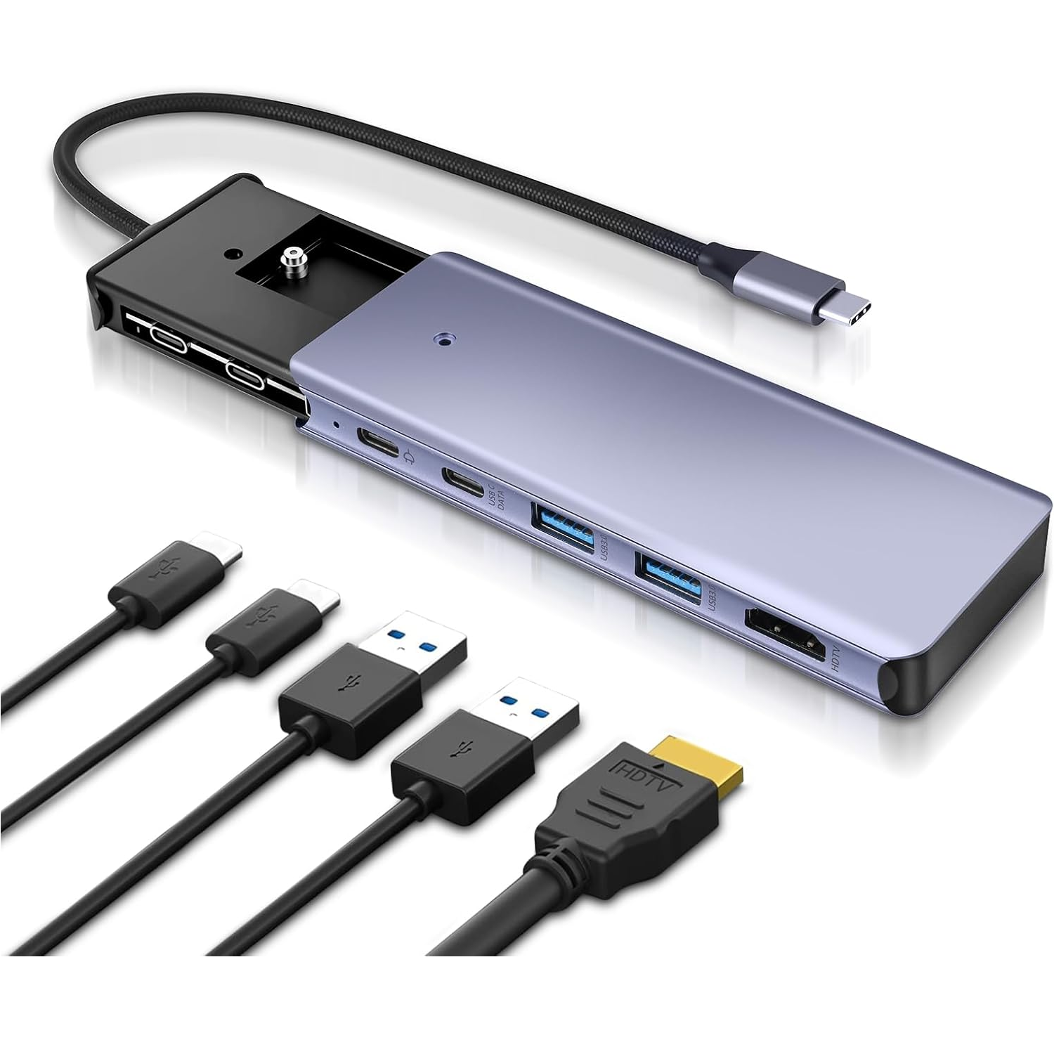 6 in 1 type-C Hub with M.2 NVMe SSD Enclosure, USB 3.2 10Gbps Ports, PD 100W , 4K@60Hz HDMI, High Speed USB NVMe Adapter, M.2 SSD Enclosure, Adapter for MacBook Pro/Air, Dell XPS-UH06-003