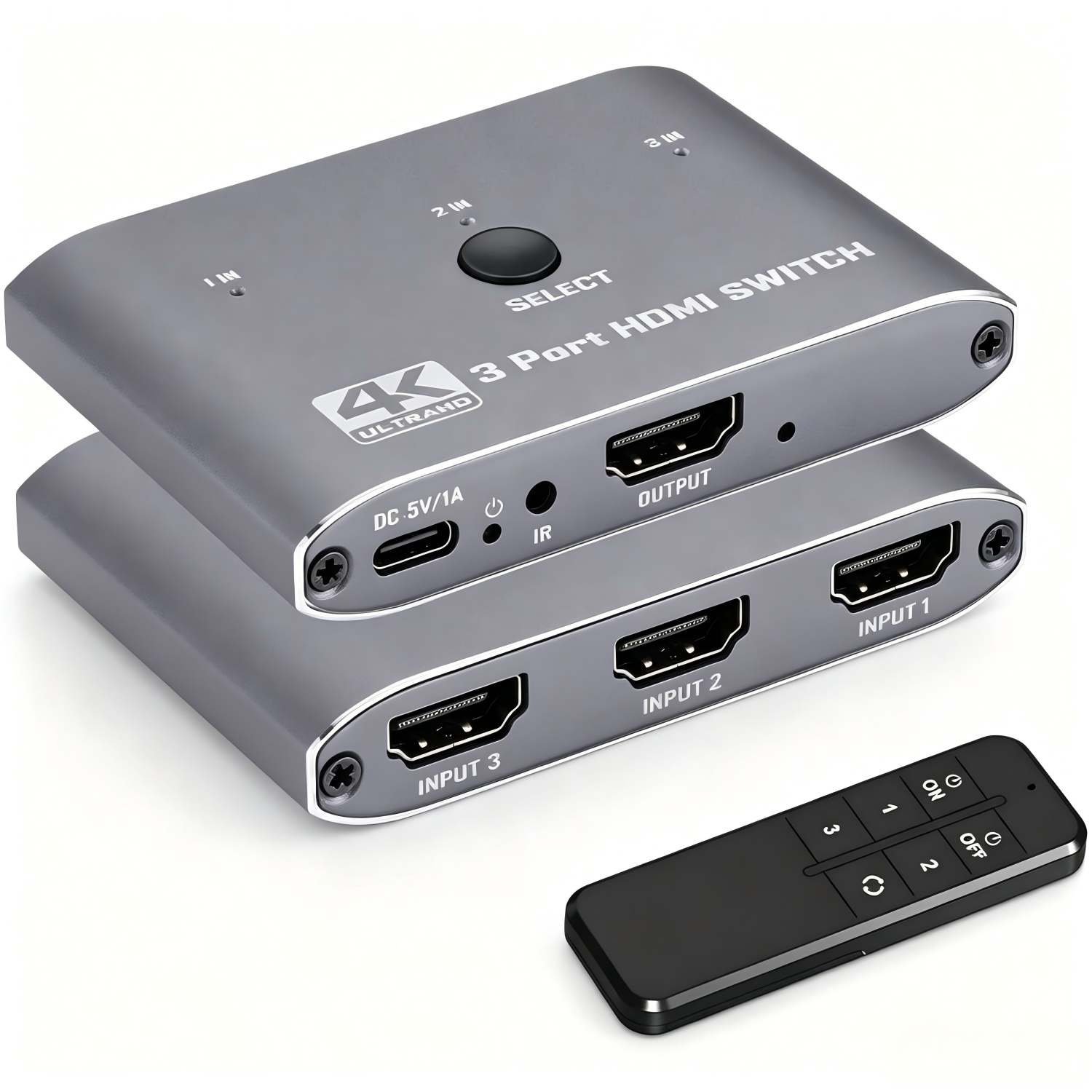 HDMI Switch 4K@60Hz, 3 Port HDMI Switch 3 in 1 Out with IR Remote Control, Support 4K, 3D, 1080P, HDMI 2.0, HDCP 2.2, Ultra HD for HDTV, PS4/5, Game Consoles etc