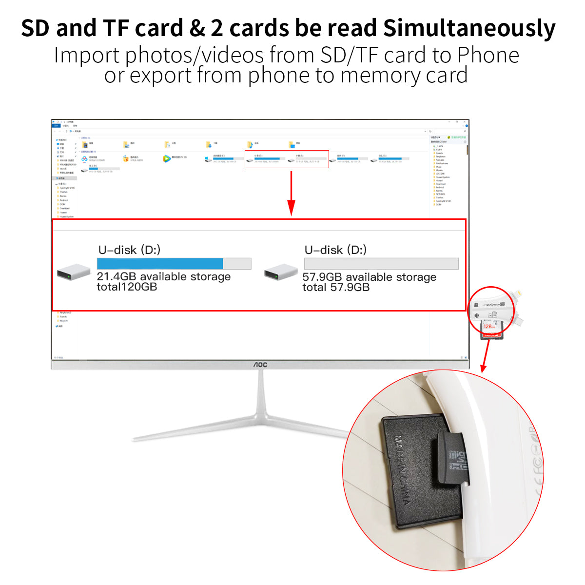 4 in 1 Micro SD Card Reader Trail Camera Viewer, Portable Memory Card Reader SD Card Adapter for SD and TF Cards for iPhone/ipad/Android/Mac/Computer/Camera--ST12-A