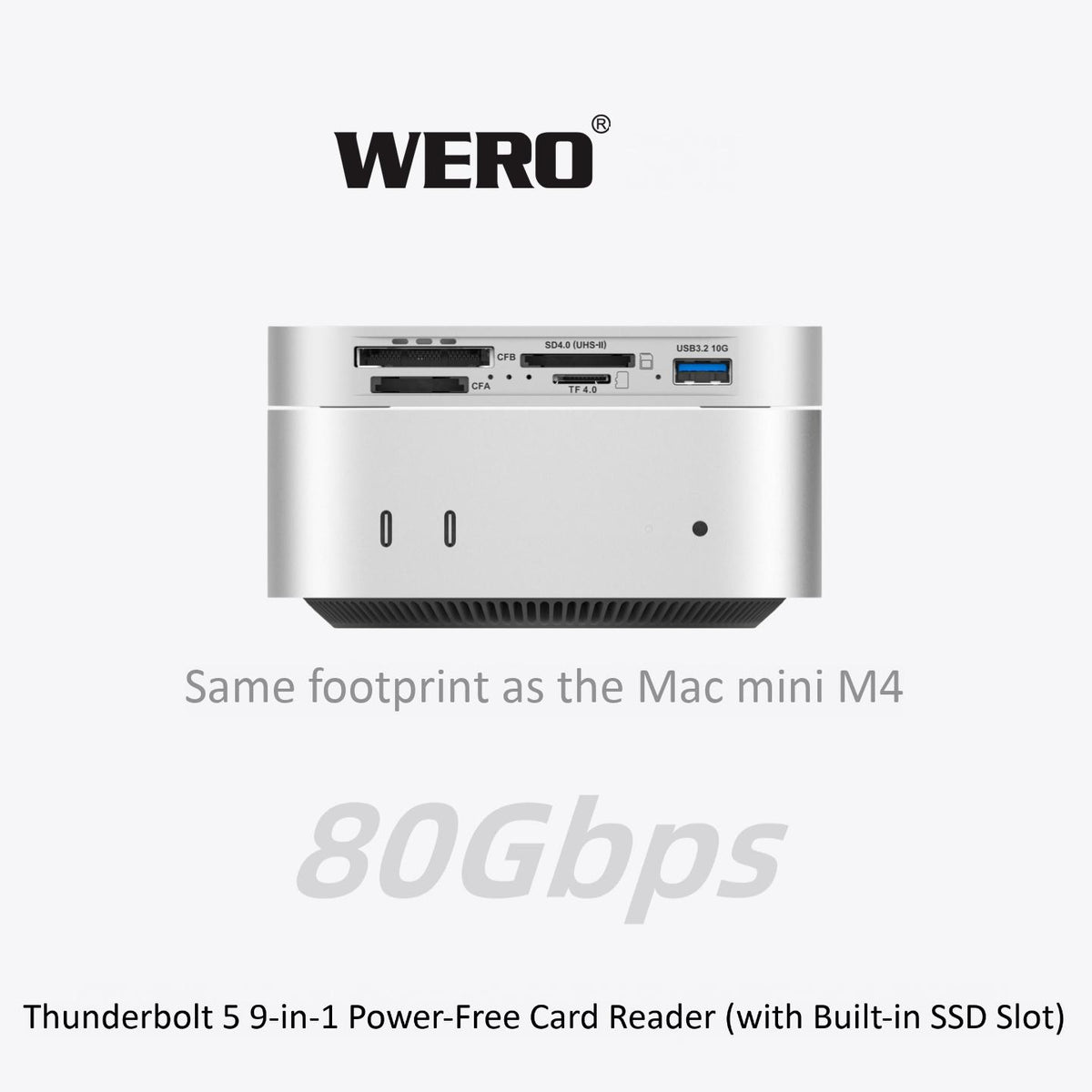 WERO 9-in-1 Thunderbolt 5 Card Reader & Dual M.2 NVMe SSD Enclosure, 80Gbps PCIe5.0 SSD Docking Station with CFexpress Type A / Type B / SD 4.0 / TF 4.0 Slot, Dual Temperature-controlled Fan, Bus-Powered(TBT5-SSD-9in1-Reader)