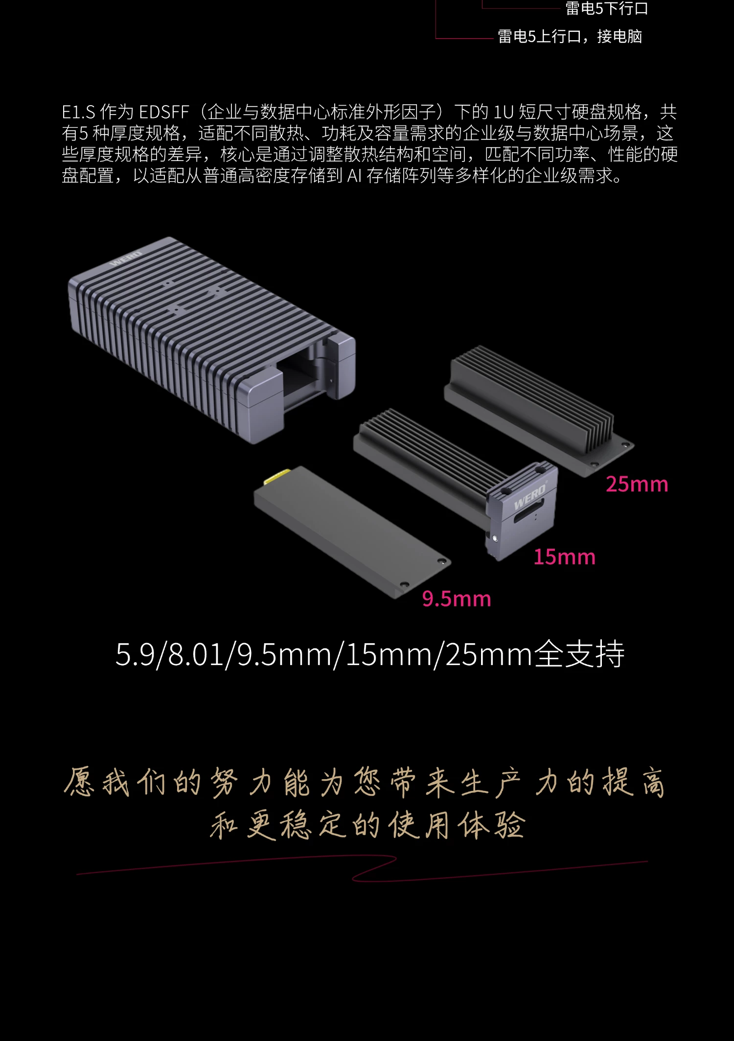 WERO Thunderbolt 5 80Gbps Dual-Mode e1.s SSD  Enclosure(1xE1.s-V80)