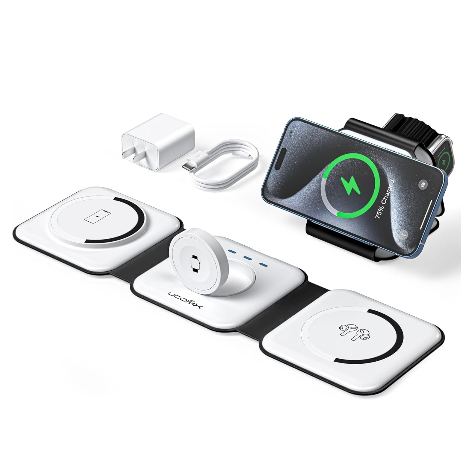 UCOMX Nano 3 in 1 Wireless Charger,Magnetic Foldable Charging Station