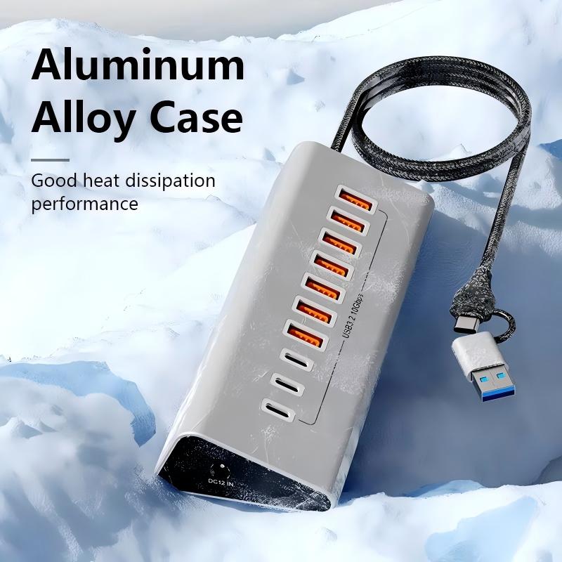 7-in-1 USB-C Hub – 10Gbps USB 3.2 Gen 2, Aluminum, USB Cap, 1m Cable, Hot-Swap, Plug & Play, Over-Voltage & Over-Current Protection, for Laptop, PC, MacBook, Lunar Silver