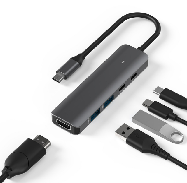 USB-C Hub, DockteckExpand USB-C to USB Adapter (5 in 1) with 4K HDMI, 100W Power Delivery, 5Gbps USB-C Data Port & 2 5Gbps USB-A Data Ports for MacBook Pro/Air, iPad Pro/Air, Dell XPS and More-UH05-17-A