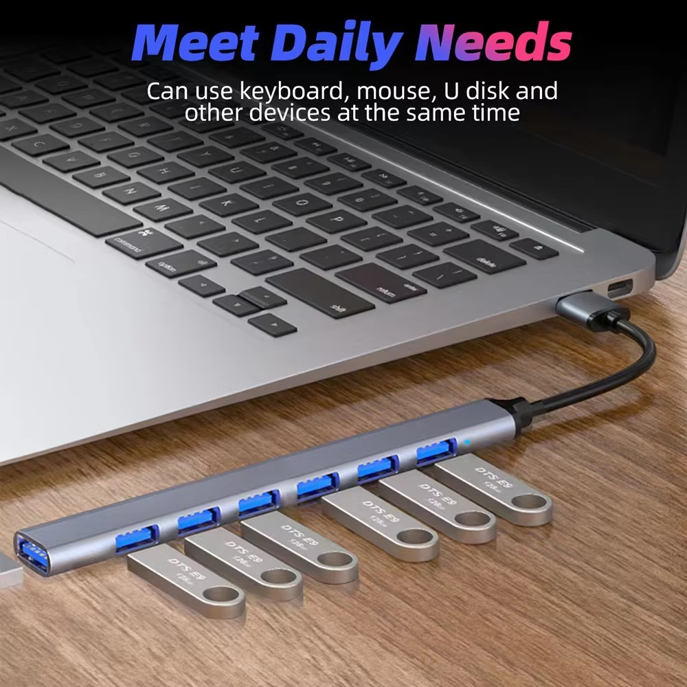 7 IN 1 USB-A Hub , Aluminium USB 3.0 Hub USB Splitter Extender for for Laptop, PC, MacBook, Mac Pro, Mac mini, iMac, Surface Pro and More-UH07-101