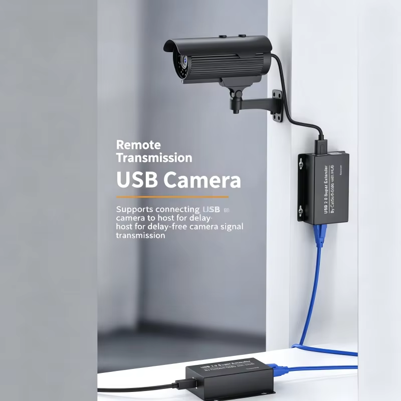 USB Extender Over Ethernet USB 2.0 HUB RJ45 Cat5e/6, 196ft/60m, up to 480Mbps Transfer Rate No Driver Required Supports POC Power Supply, Supports Connecting Keyboard Mouse U Disk Printer etc.-EX55-A-0-BK(XHU01)