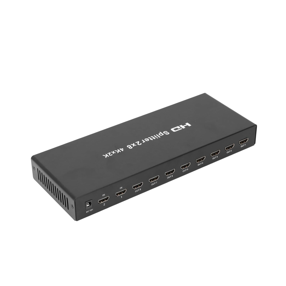 4K HDMI Switch 2 in 8 Out, Automatic HDMI Switcher Splitter with Remote Control, 3 Switching Modes, Aluminium HDMI Video Selector Box for Desktops TVs Laptops Set Top Boxes Games-XHS0208