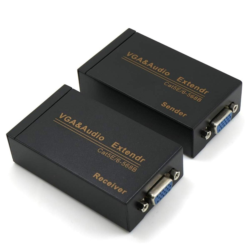 VGA Extender Over Cat 6 up to 328ft / 100M VGA Extension Adapter Over RJ45 Ethernet Cable (1 Transmitter + 1 Receiver)--EX04-A-100-BK