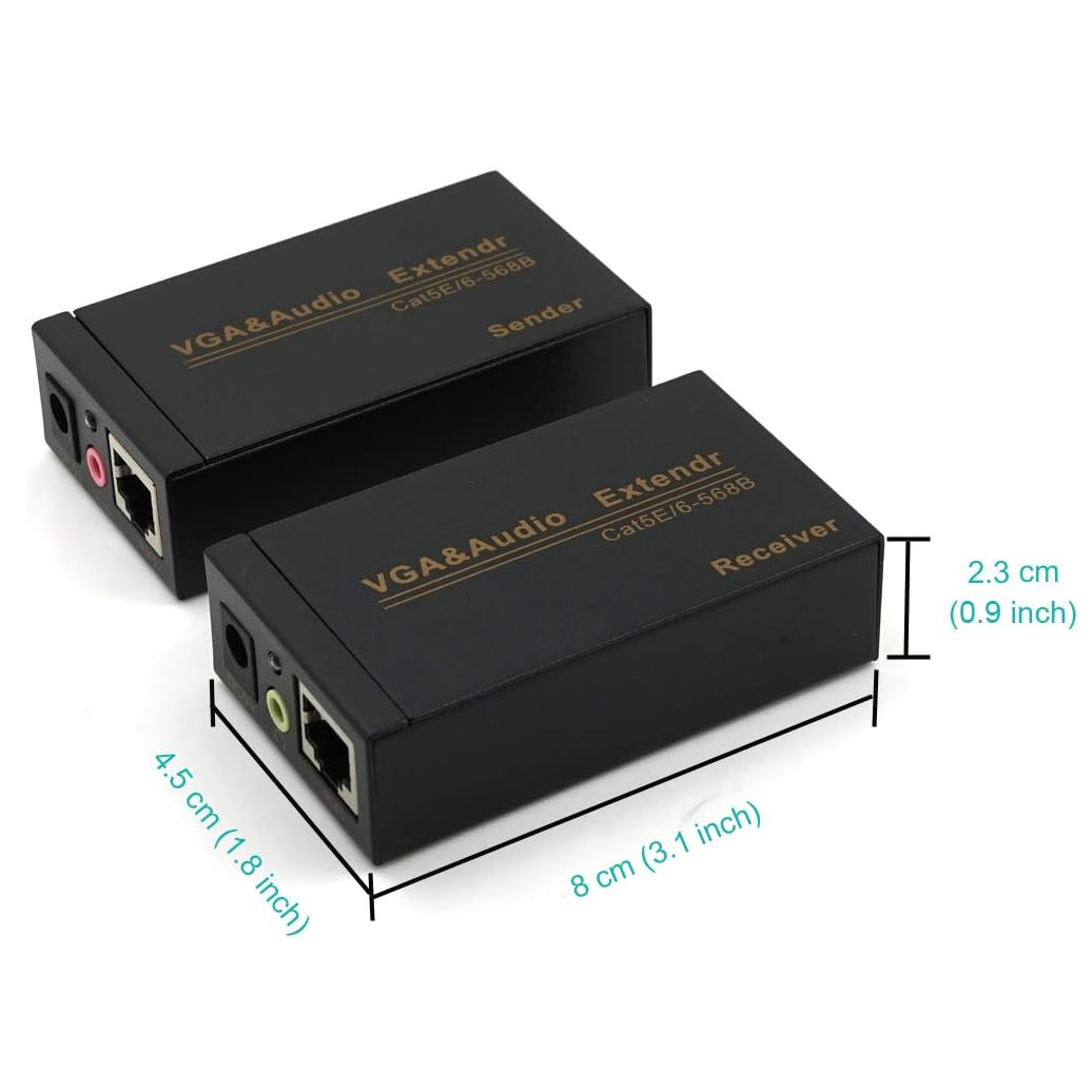 VGA Extender Over Cat 6 up to 328ft / 100M VGA Extension Adapter Over RJ45 Ethernet Cable (1 Transmitter + 1 Receiver)--EX04-A-100-BK