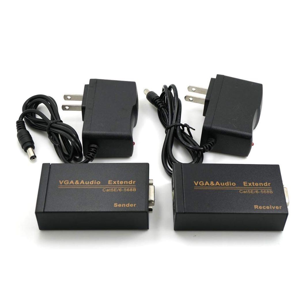VGA Extender Over Cat 6 up to 328ft / 100M VGA Extension Adapter Over RJ45 Ethernet Cable (1 Transmitter + 1 Receiver)--EX04-A-100-BK