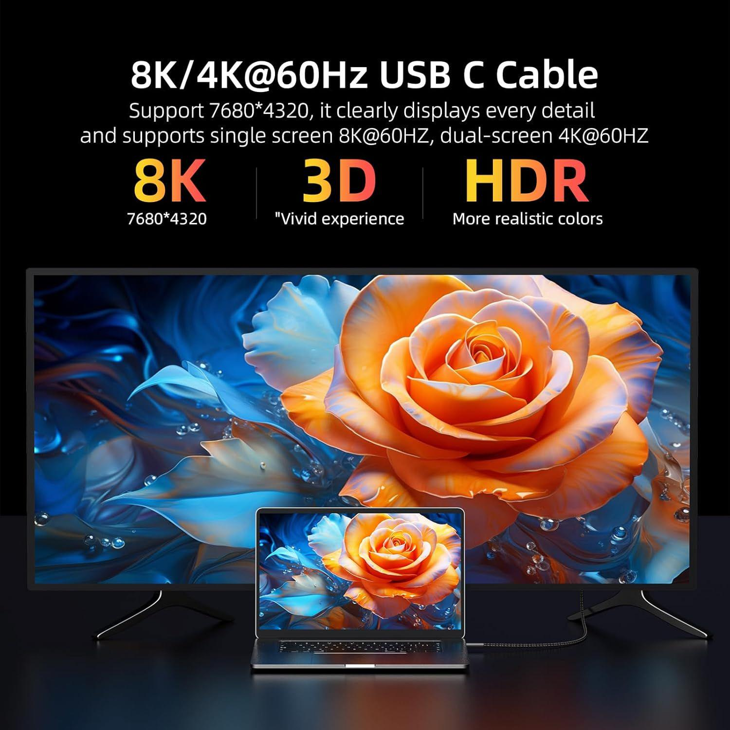 40Gbps  USB C to USB C Cable, 240W(5A) Charging Cord, Braided Type C Cable Compatible for Dual 8K@60Hz Display, with MacBook, SSD, Docking, iPhone 16 and More--CC0001-M