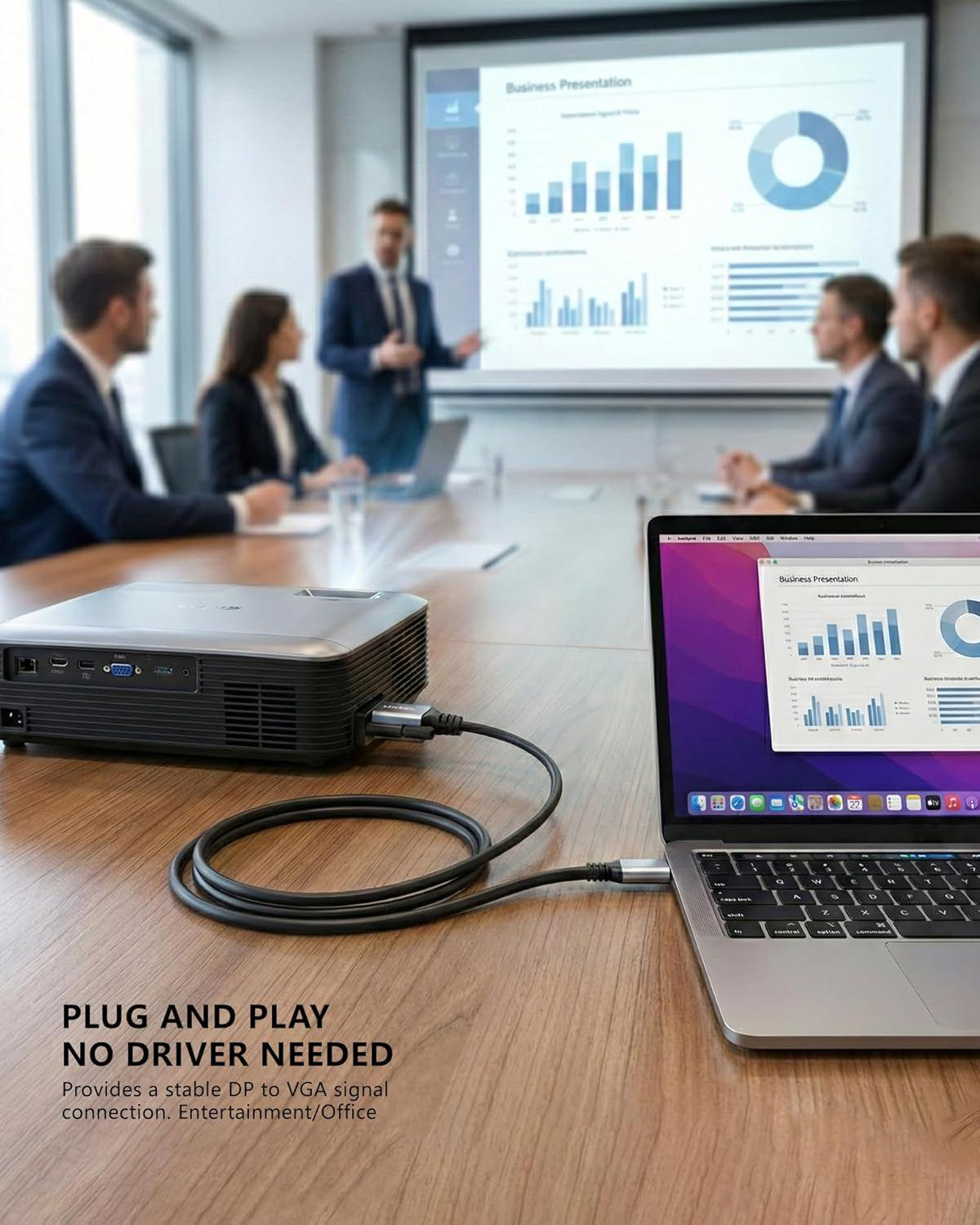 DisplayPort to VGA Cable, Aluminum DP to VGA Converter, 1080P@60Hz Unidirectional, Gold-Plated & Pure Copper Core, Compatible with Monitor, Projector, Desktop PC--AV30