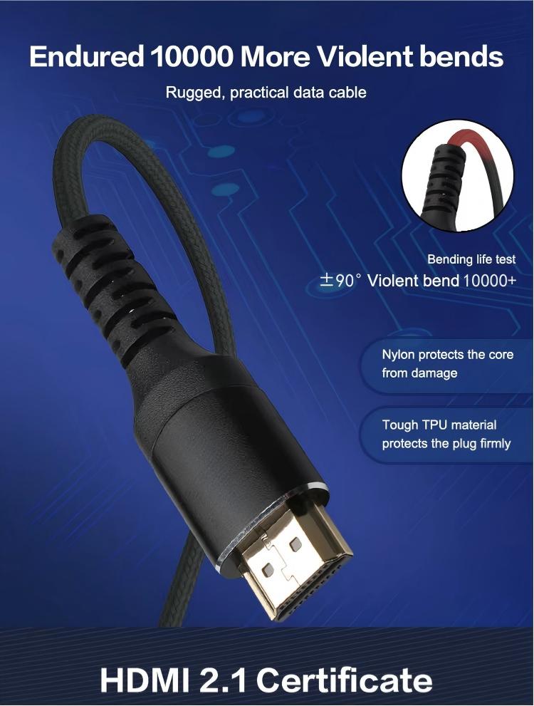8K@60Hz HDMI 2.1 Cable , Braided, Side with anti-slip function 48Gbps Ultra High-Speed HDMI Cables Cord, 8K@60Hz, 4K@120Hz Compatible for TV/PS-5/X-box/Projector/Sound System & More---AV17-D