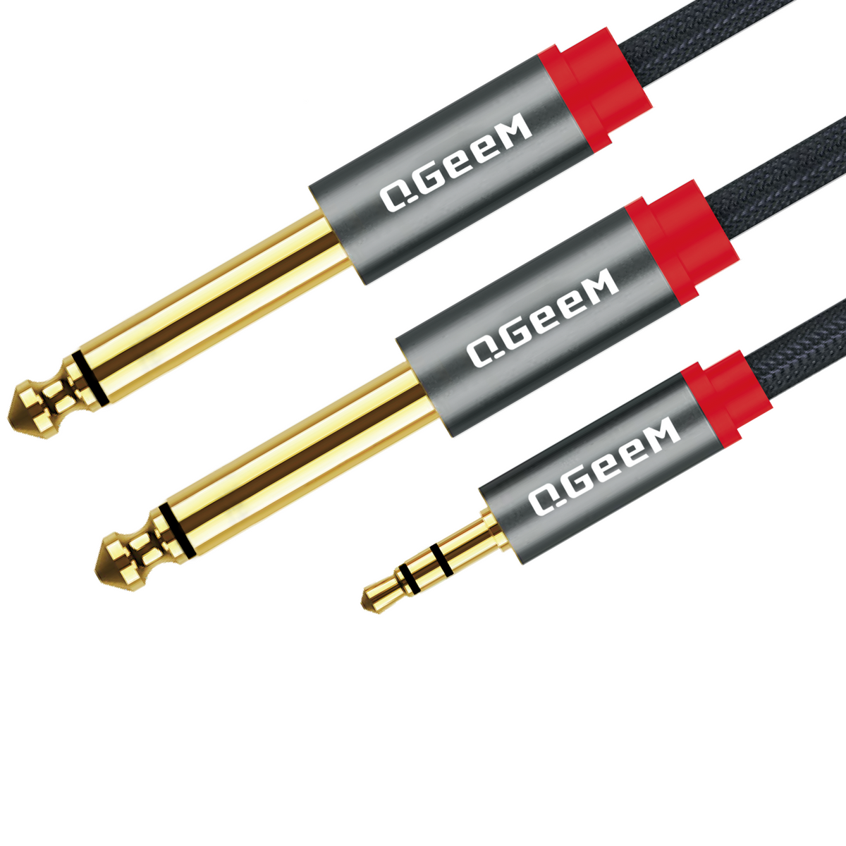 QGeeM 3.5mm to Dual 6.35mm Y Splitter Cable , 1/8 TRS to 1/4 TS Cable for Laptop Mixer Speaker Connection Gray --AU01-A