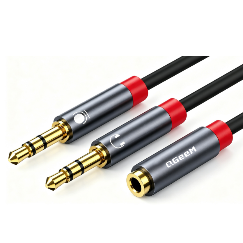 Headphone Splitter for Computer 3.5mm Female to 2 Dual 3.5mm Male Headphone Mic Audio Y Splitter Cable(AU06-A)