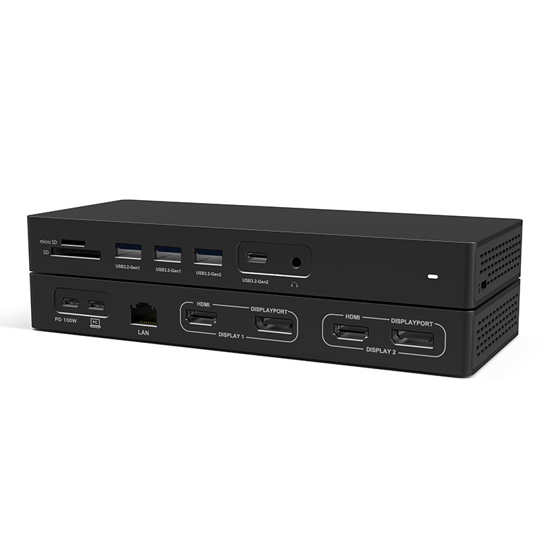 14-In-1 Displaylink MST Docking Station Dual Monitor Support M1/M2, PD100W, 10Gbps USB3.2 Gen2,Ethernet 1000Mbps,3.5MM Audio, SD+TF 3.0 Card Reader,4K@60Hz HDMI Displayport DP Laptop USB-C Hub for Mac and Windows--HU1401