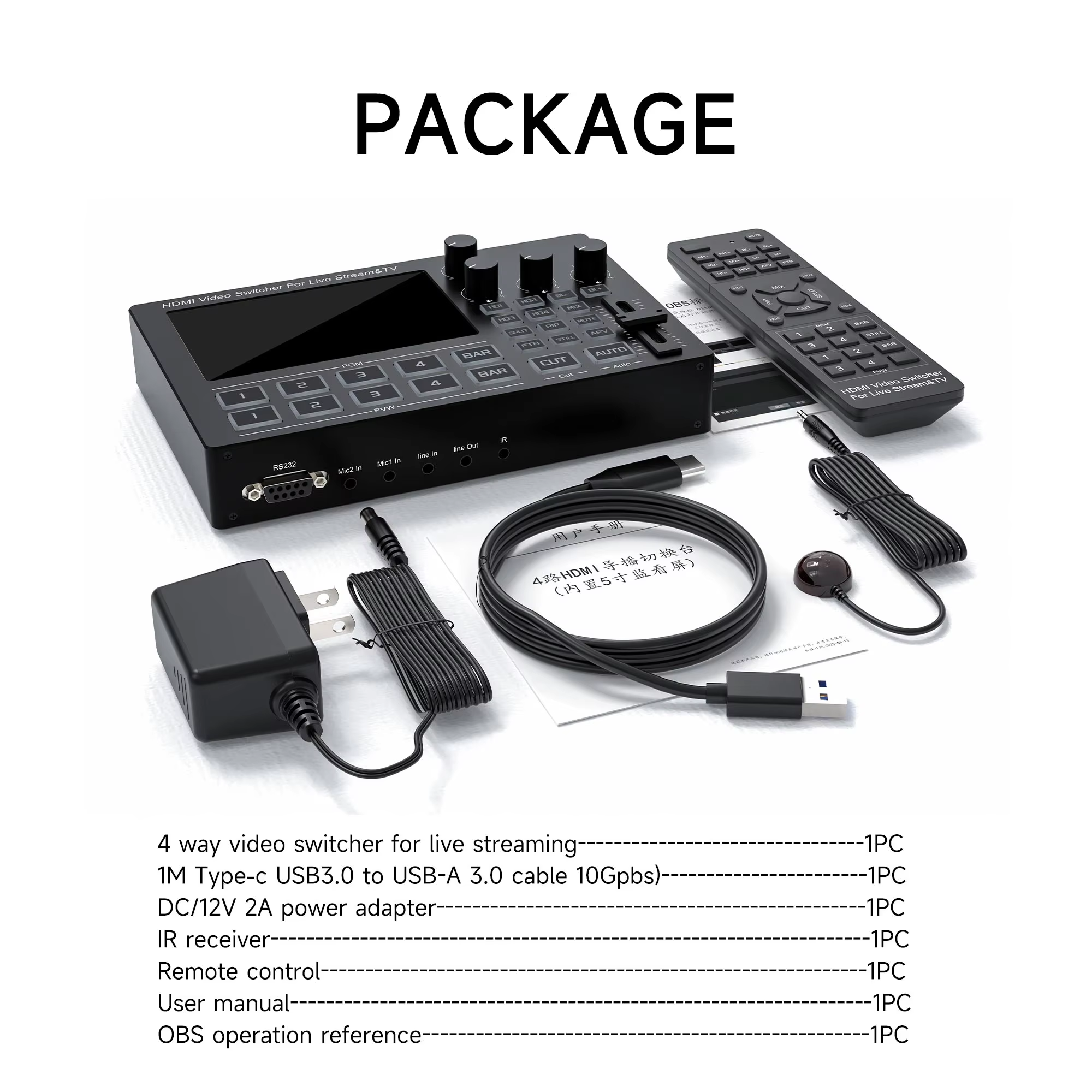 Professional 4 Port HDMI Switcher for Live Streaming Built-in 5-inch Screen 4 HDMI Input to 2 Output 1920X1080@60Hz and Support HDCP1.4 Standard