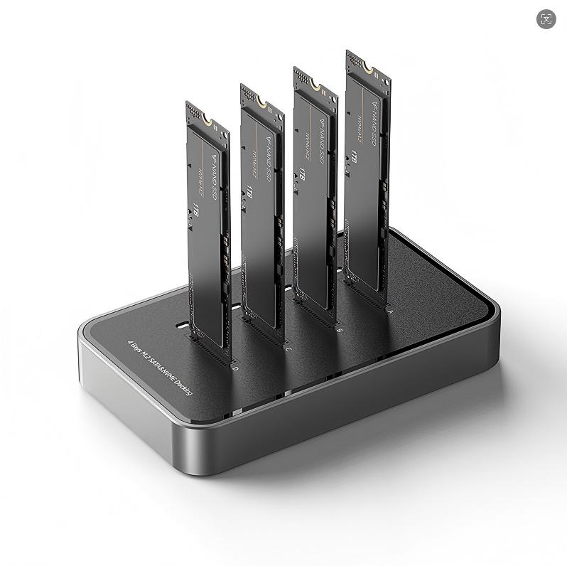4-Bay M.2 NVME SATA SSD Enclosure Tool-Free, Up to 32TB, USB 3.2 Gen 2 10Gbps External Hard Drive Docking Station  for M.2 NVMe PCIe (M Key, B+M Key) and SATA NGFF (B+M Key)--ST32-A-0-BK-V1-S1(DB2804SNA)
