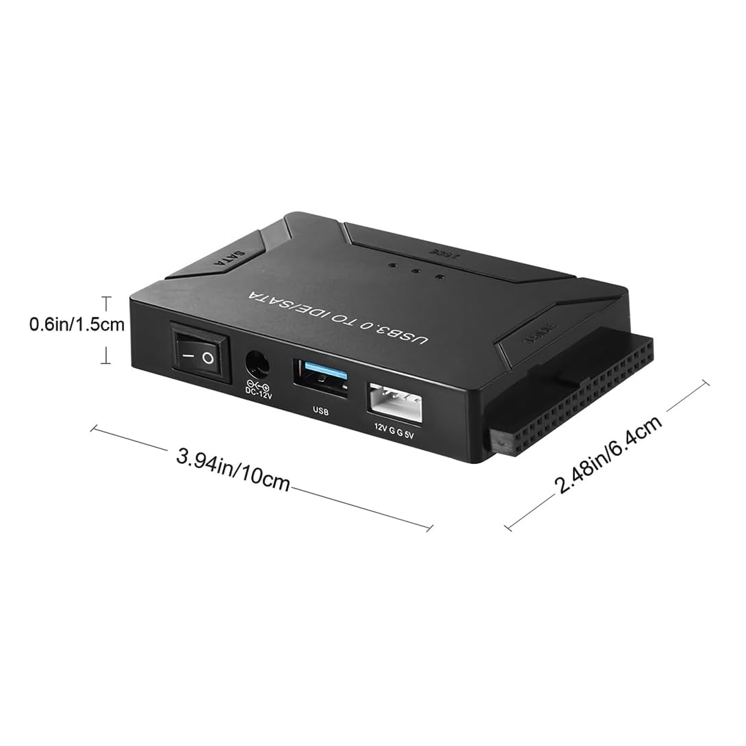 Hard Drive Reader USB 3.0 & Type C to SATA IDE Adapter, Data Transfer Kit Recovery Converter with 12V/2A Power for 2.5"/3.5" SATA/IDE HDD SSD Hard Disk Internal Blu-ray Drive, up to 20TB--ST01
