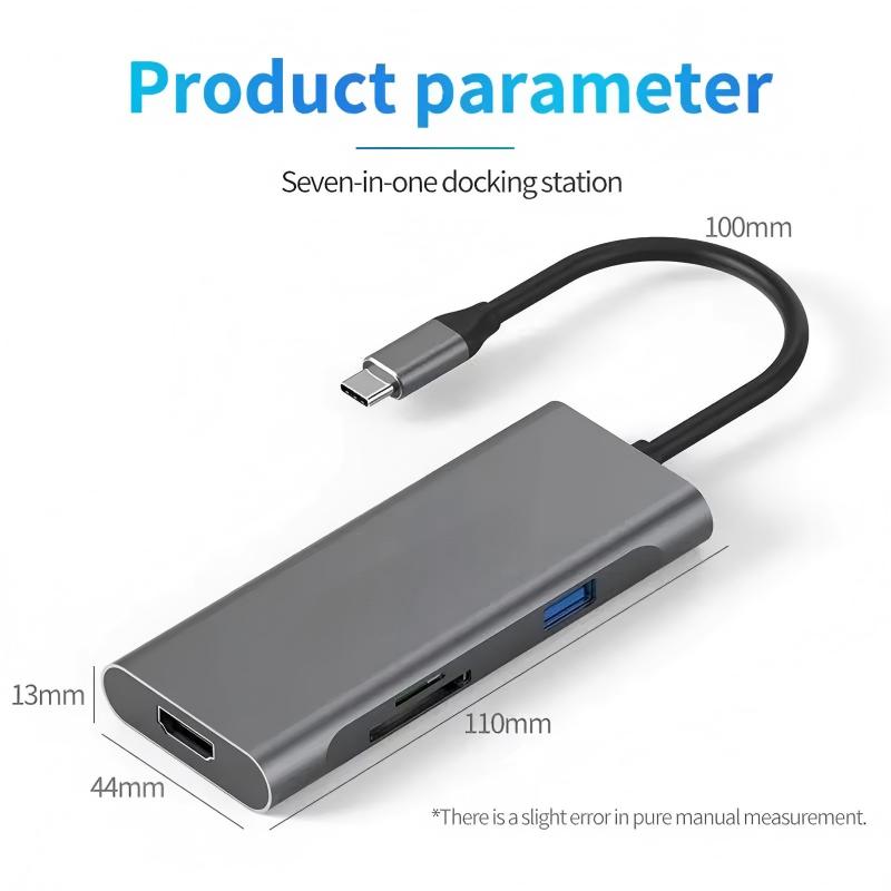 7 In 1 USB C Multifunction Docking Station Hub (USB 3.0x3+PD Port+SD Card+TF Card+HDMI 4K)with HDTV PD USB C Adapter Dock Station for Macbook Pro