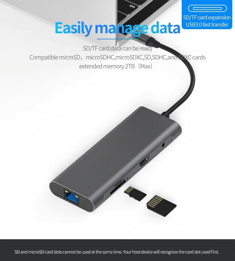 USB-C 9 in 1 USB C Hub Adapter Docking Station, 1000Mbps Ethernet LAN Port, 3.5mm Aux,3X USB 3.0, TF+SD Card Reader Compatible with Laptops Tablets and USB C Devices