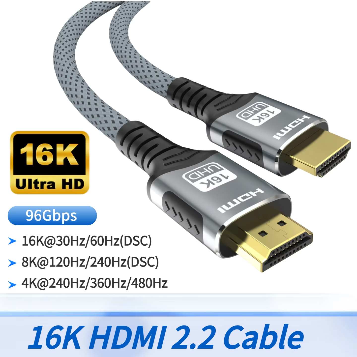 16K@60Hz HDMI 2.2 Cable, 96Gbps Ultra High Speed Braided HDMI Cord, 8K@60Hz, 8K@120Hz, 8K@240Hz, eARC, HDCP 2.2, HDR10+ Dolby Atmos for TV, Monitor, Projector, PS5, Xbox --AV97-A