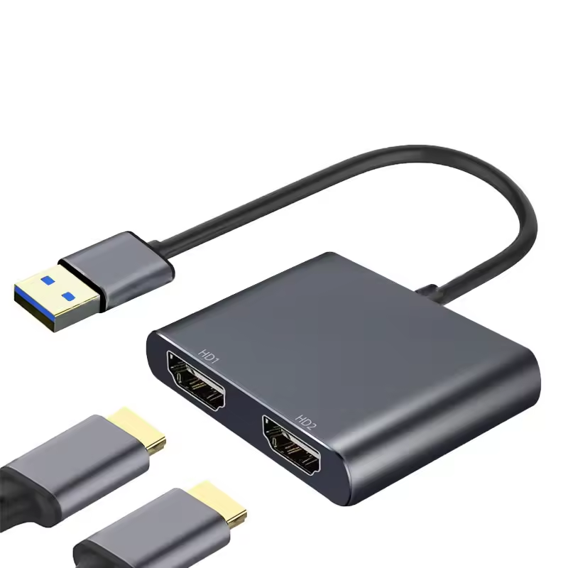 USB 3.0/USB-C to Dual HDMI Adapter （2 in 1）,USB 3.0 Hub with HDMI 1080P@60HZ for Laptop Monitor Desktop TV, Compatible with Mac OS, Windows-UH02AC(UH02)