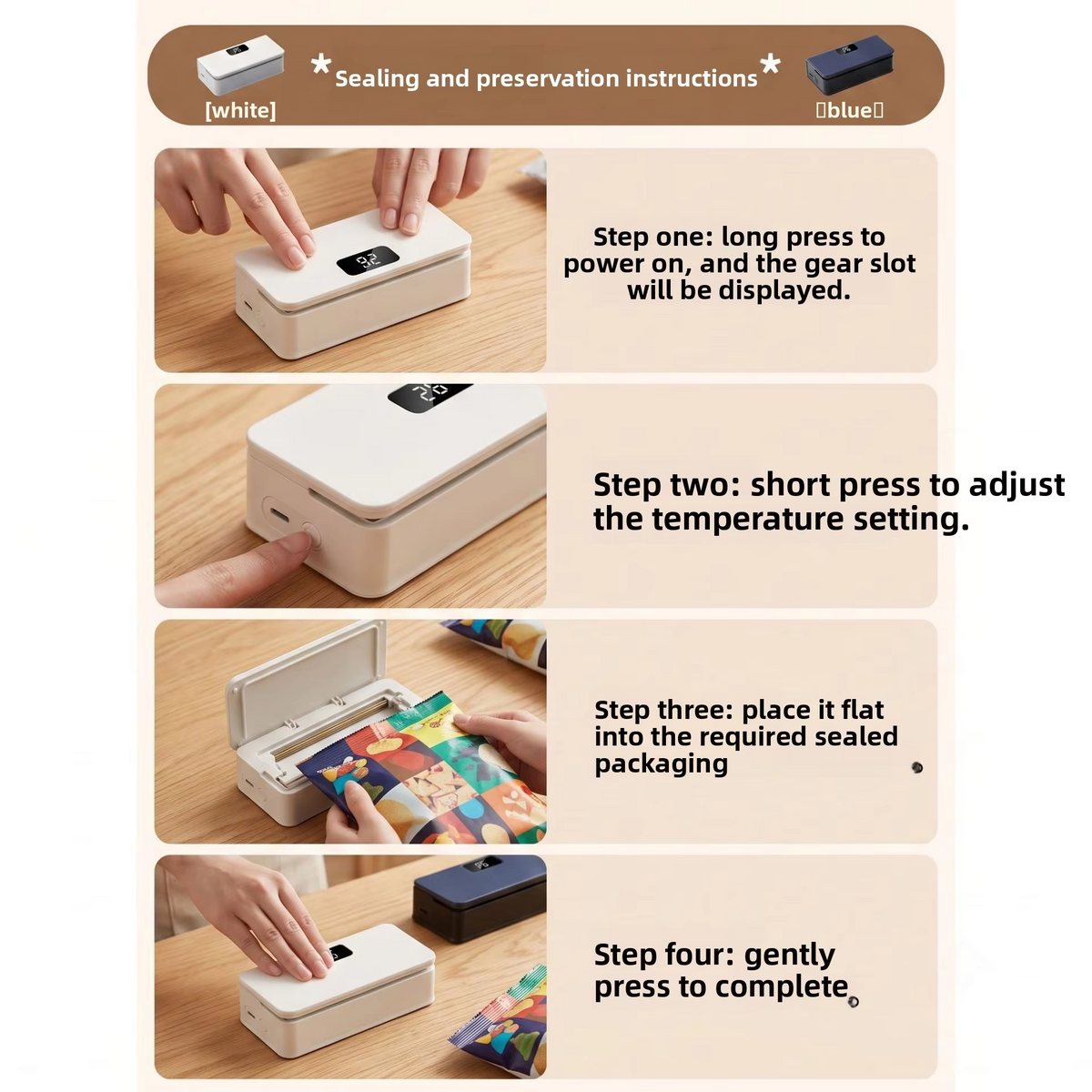Mini Bag Sealer Magnetic Fridge, 6/8Speed Adjustmen，Selladora De Bolsas Plasticas, Portable Mini Heat Sealer with LED Display, Adjustable Bag Sealer Built-In Cutter and Magnetic Back, Rechargeable Sealer Machine，white