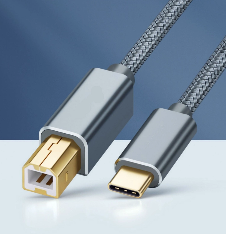 USB C to USB B Printer Cable, Nylon Braided Type C to MIDI Cable for MacBook Pro/Air, iPad Pro, Extra Reach for Yamaha Digital Piano, DJ Controller, HP/Epson Printer (Grey)-CC0035-A