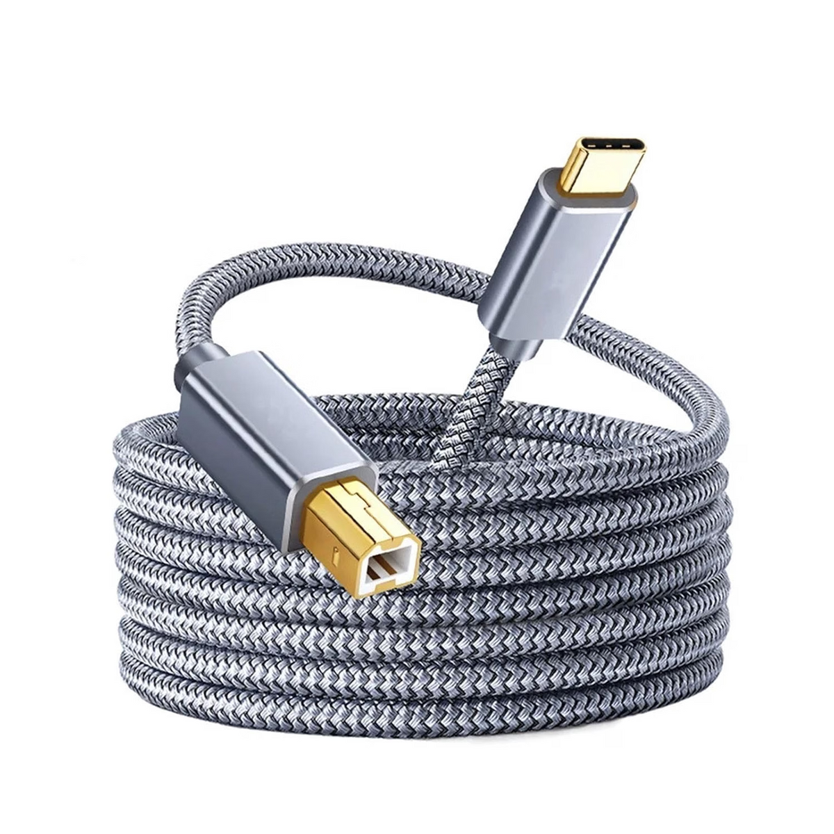 USB C to USB B Printer Cable, Nylon Braided Type C to MIDI Cable for MacBook Pro/Air, iPad Pro, Extra Reach for Yamaha Digital Piano, DJ Controller, HP/Epson Printer (Grey)-CC0035-A