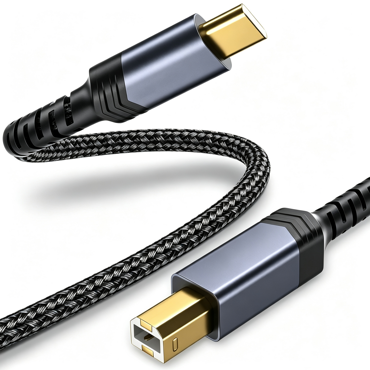 USB C to USB B Printer Cable, Nylon Braided Type C to MIDI Cable for MacBook Pro/Air, iPad Pro, Extra Reach for Yamaha Digital Piano, DJ Controller, HP/Epson Printer (Grey)-CC0035-C