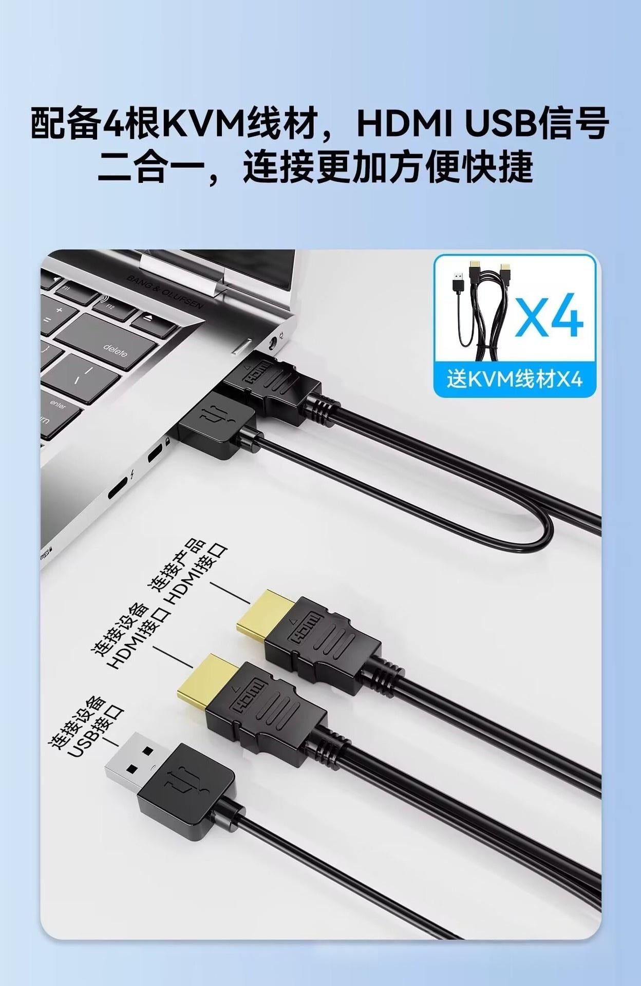 KVM Switch, 4K HDMI USB Switcher, 4 Ports for 4 PCs, 4K@60Hz, HDMI2.0, HDCP2.2, Sharing Keyboard/Mouse/Monitor, Easy Connection, No Driver Required, USB Cable Included-EX46-A-0-BK