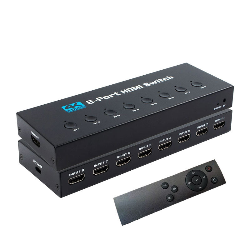HDMI 1.4 Switch, 4K@30Hz HDMI Switcher 8 in 1 Out with IR Remote, 8 Port HDMI Selector Box Support HDMI 1.4, suitable for computers, notebooks, HD-DVD, SKY-STB, PS3/4/5, Xbox 360 and other devices